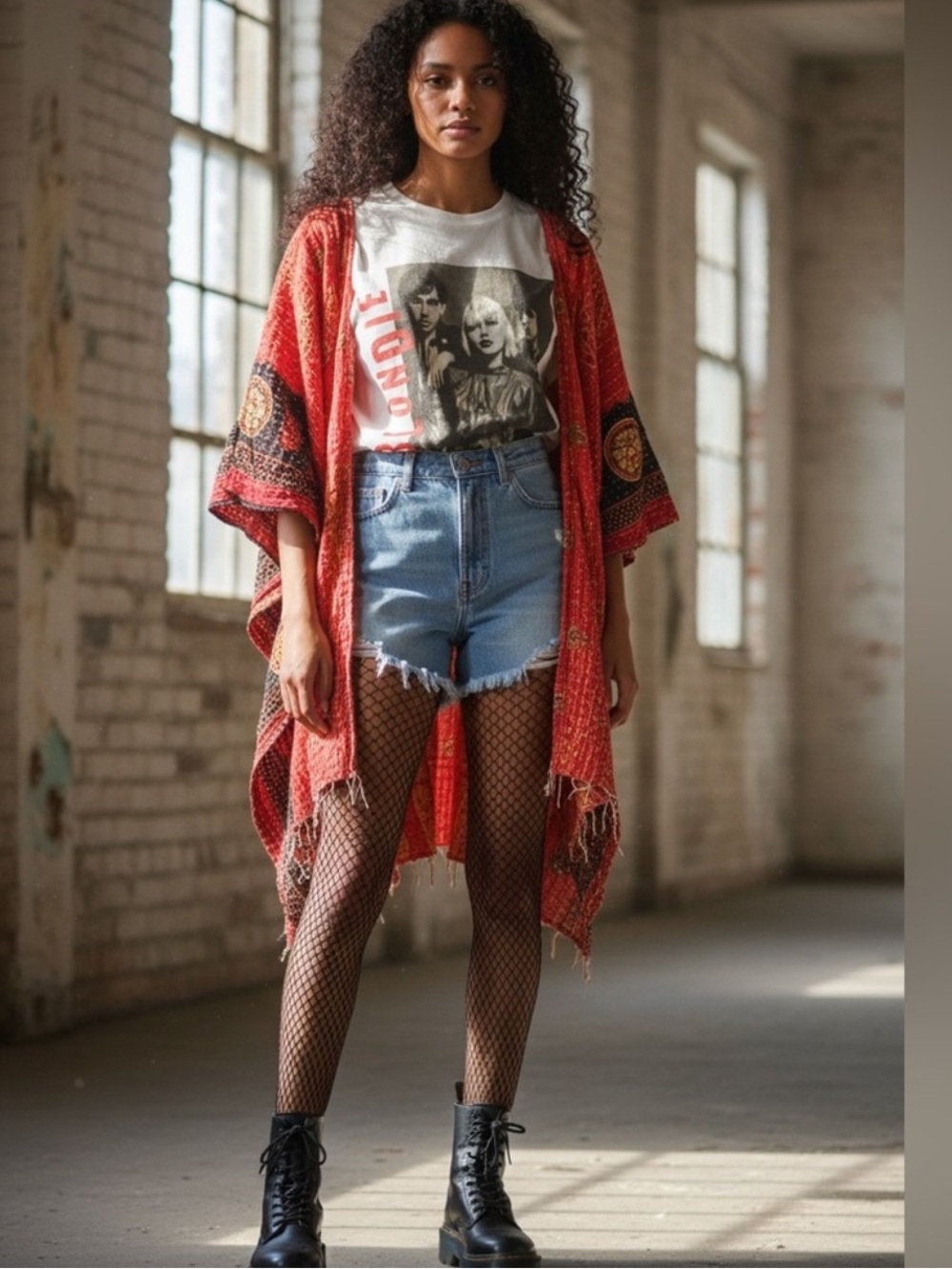NEW BLONDIE GRAPHIC CROP TOP KANTHA QUILT PATCHWORK 👘 KIMONO SLEEVE TEE Small
